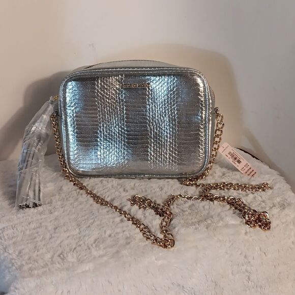 Victoria's Secret Metallic Silver Croc Embossed Crossbody Purse - Picture 1 of 8